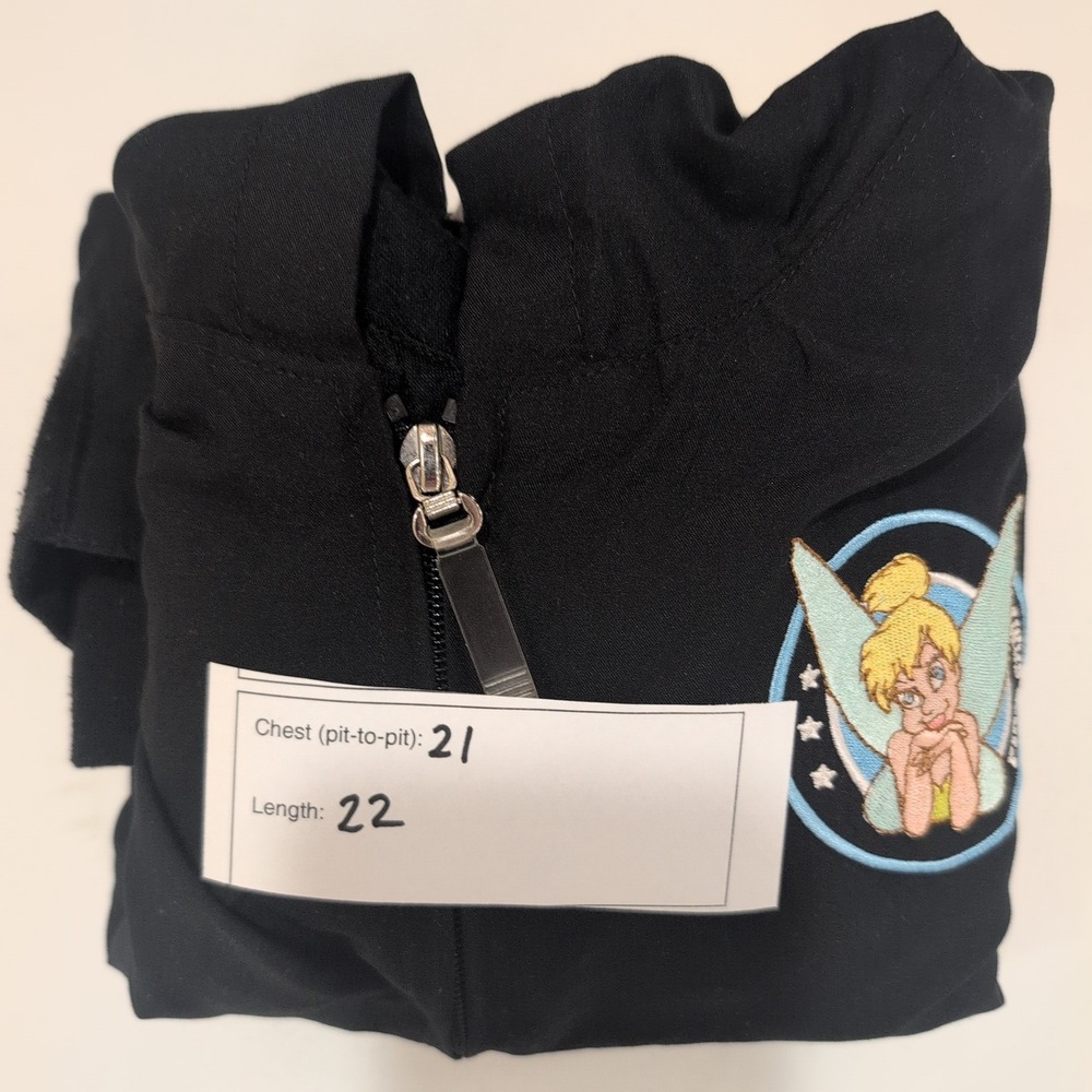 Disney Tinkerbell Zip Up‎ Hoodie Jacket Black Pixie Hollow Womens L Patch - Picture 5 of 5